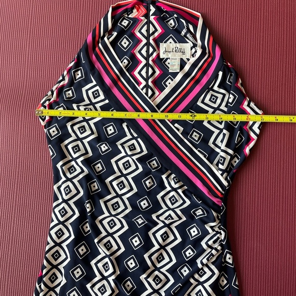 Joseph Ribkoff Women's Dress Geometric Striped Stretch Faux Wrap Sleeveless Sz 8 - Picture 10 of 12